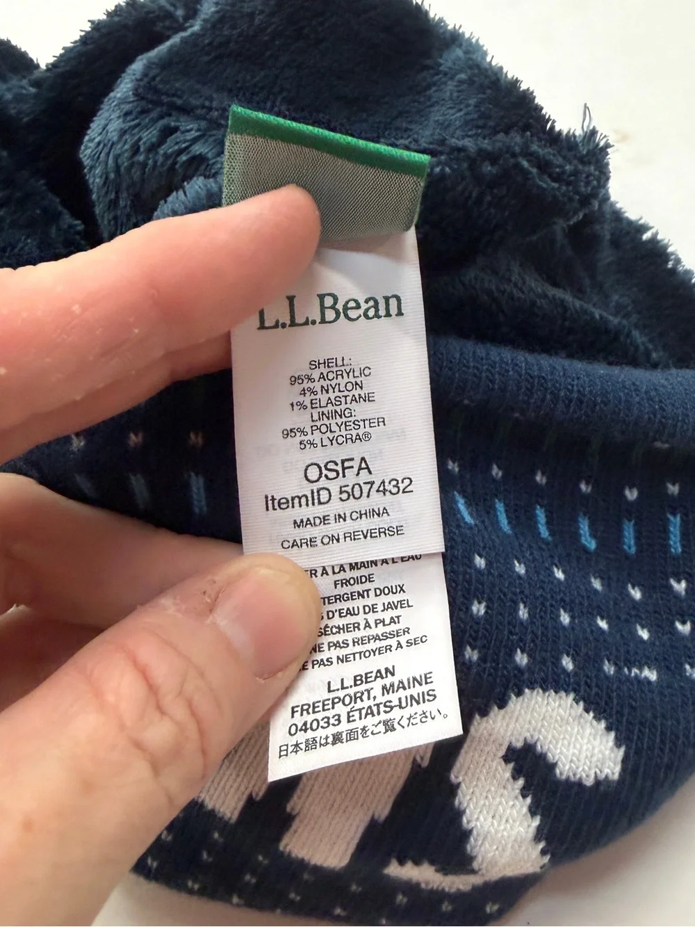 L.L. Bean Kids Navy Blue Beanie with 'SNOW DAY' Fleece Lining